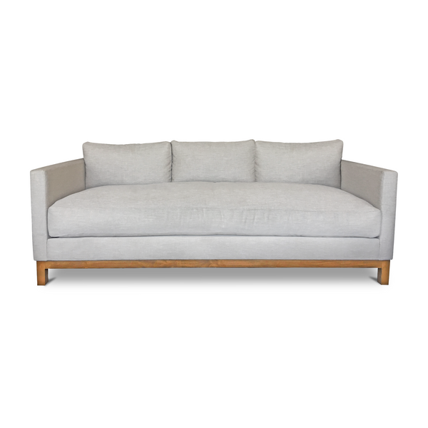 Custom made Tuxedo sofa with wood base made and bench cushion